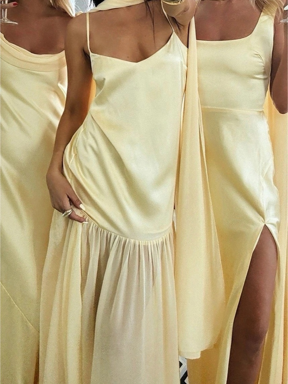 Show Me Your Mumu Dalia Maxi Dress— Pale Yellow Luce Satin
